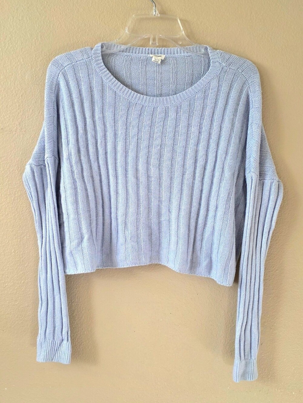 Garage Womens Light Blue Boxy Cropped Ribbed Long Sleeve Top - Size XS